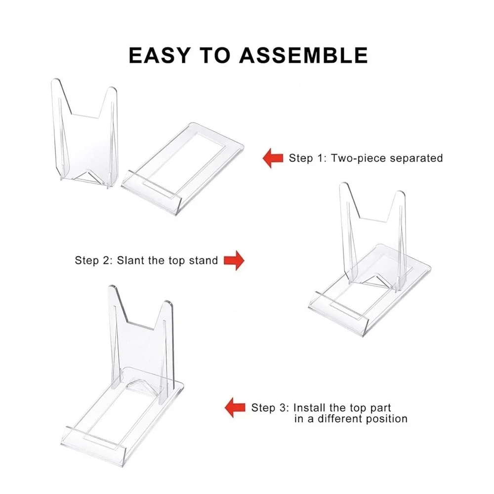 Two Part Adjustable Clear Acrylic Plastic Display Stand Easel (set of 6)
